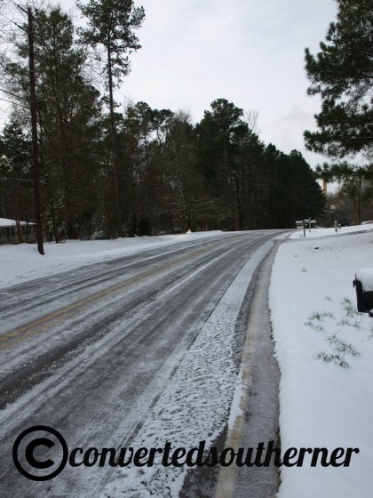 the road... it doesn't look awful, but it was a solid sheet of ice!