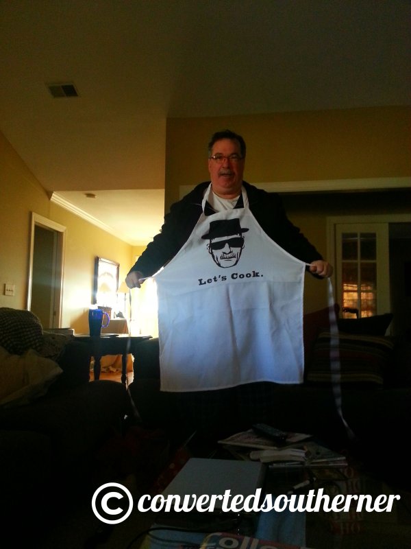 My Dad LOVES Breaking Bad, so I found a "Letd Cook" apron on etsy. Another big hit!